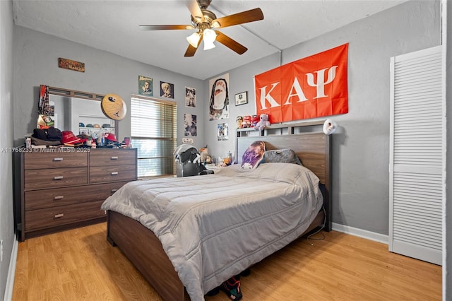 1205 Mariposa Ave Unit 413, Coral Gables, FL 33146 - bedroom with ceiling fan and light wood-style floors