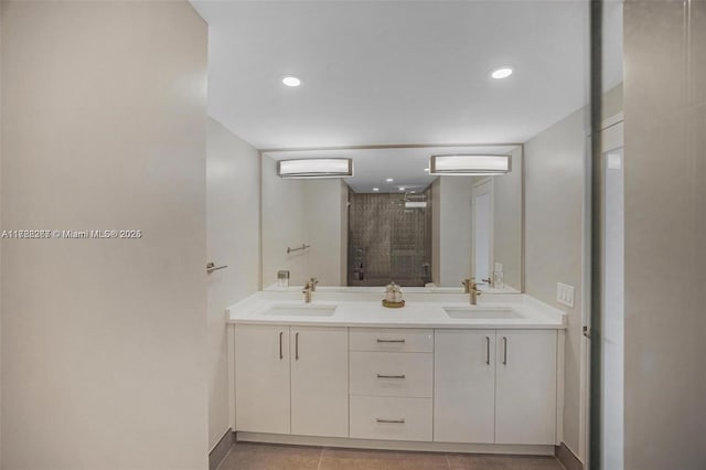 2899 Collins Ave Pha, Pha, Miami Beach, FL 33140 - bathroom featuring recessed lighting, double vanity, a shower stall, and a sink