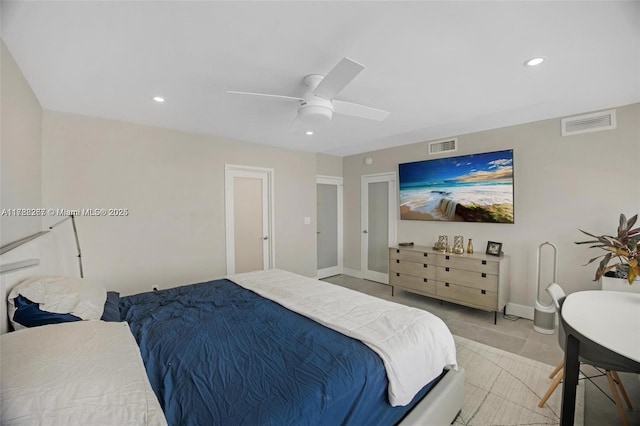 2899 Collins Ave Pha, Pha, Miami Beach, FL 33140 - bedroom featuring recessed lighting, visible vents, a ceiling fan, and baseboards