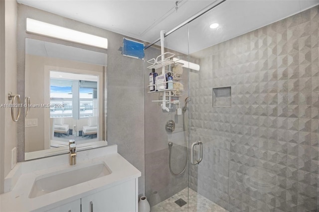2899 Collins Ave Pha, Pha, Miami Beach, FL 33140 - bathroom with a shower stall, vanity, and recessed lighting