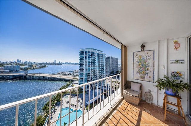 1865 79th St Phi, Csw, Phi, North Bay Village, FL 33141 - balcony featuring a view of city, a water view, and view of pool