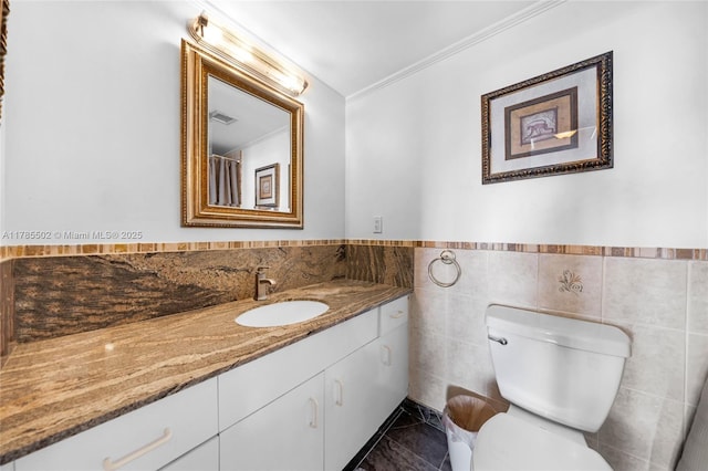 1865 79th St Phi, Csw, Phi, North Bay Village, FL 33141 - full bath featuring vanity, toilet, tile walls, and ornamental molding
