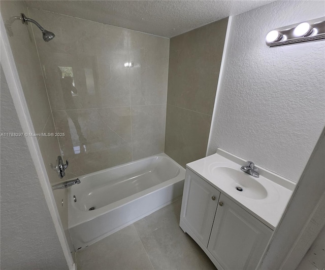 450 NW 84th St Unit 450, Miami, FL 33150 - bathroom with a textured wall, a textured ceiling, tub / shower combination, vanity, and tile patterned floors