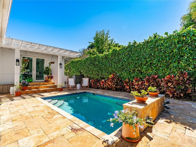 5510 San Vicente St, Coral Gables, FL 33146 - view of pool featuring a patio, a fenced in pool, and french doors