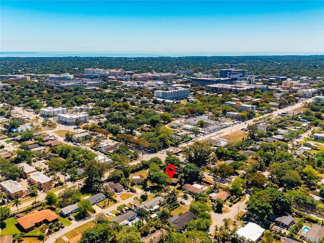 drone / aerial view featuring a city view