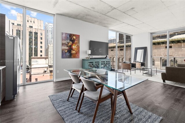 151 SE 1st St Unit 1402, Miami, FL 33131 - dining room with floor to ceiling windows, dark wood-style floors, and healthy amount of natural light