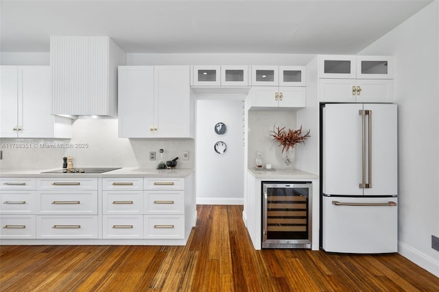 55 NE 87th St, El Portal, FL 33138 - bar featuring high end fridge, black electric cooktop, baseboards, dark wood-type flooring, and wine cooler