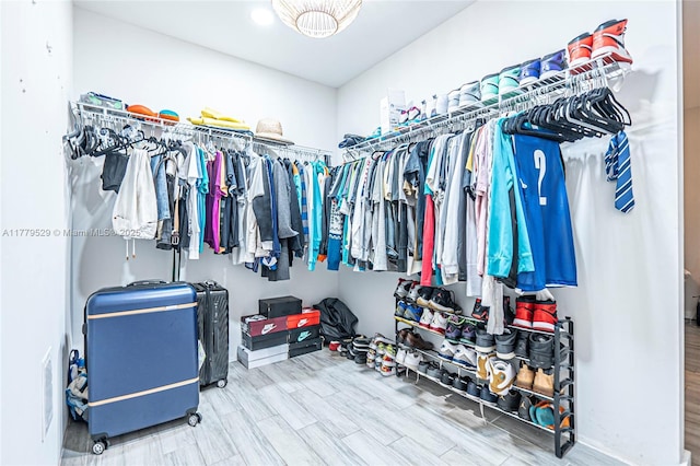 walk in closet featuring wood finished floors
