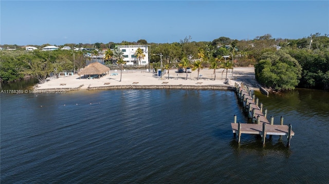 view of dock with a water view