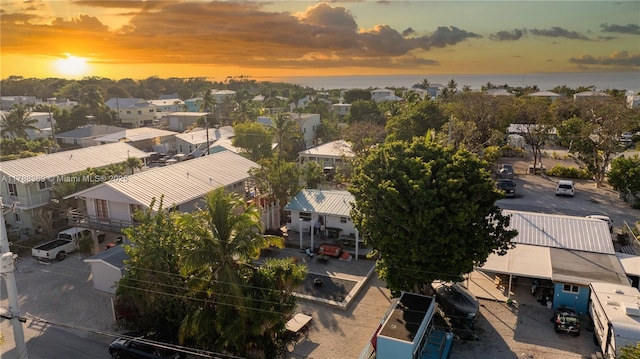 aerial view at dusk with a residential view