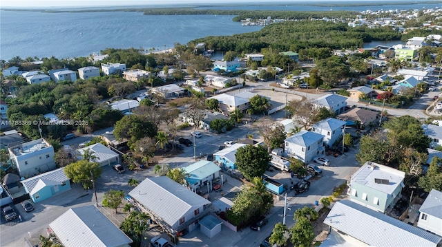aerial view featuring a residential view and a water view