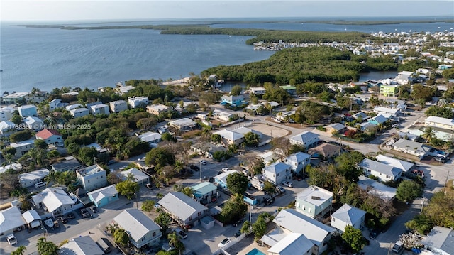 aerial view with a water view and a residential view