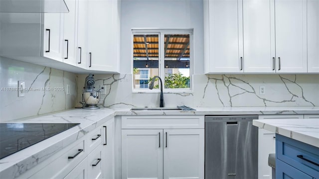 2105 Arch Creek Dr, North Miami, FL 33181 - kitchen featuring stainless steel dishwasher, a sink, backsplash, and white cabinetry