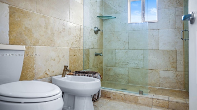2105 Arch Creek Dr, North Miami, FL 33181 - bathroom featuring a stall shower, toilet, a bidet, and tile walls