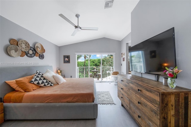 381 Franklin St, Hollywood, FL 33019 - bedroom with vaulted ceiling, visible vents, ceiling fan, and access to exterior