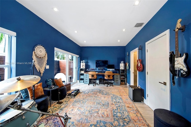 381 Franklin St, Hollywood, FL 33019 - office space with wood finished floors, vaulted ceiling, visible vents, and recessed lighting