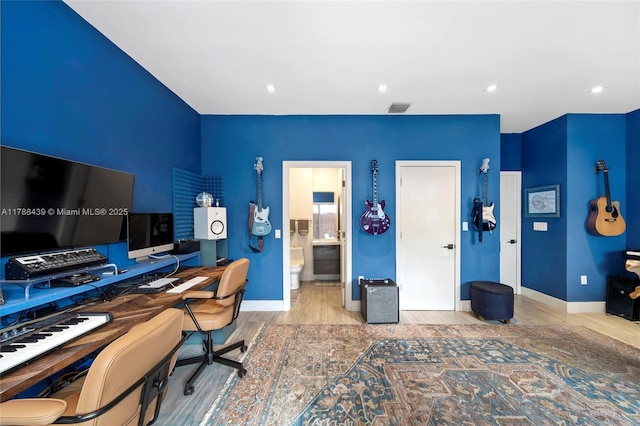 381 Franklin St, Hollywood, FL 33019 - home office with recessed lighting, wood finished floors, visible vents, and baseboards