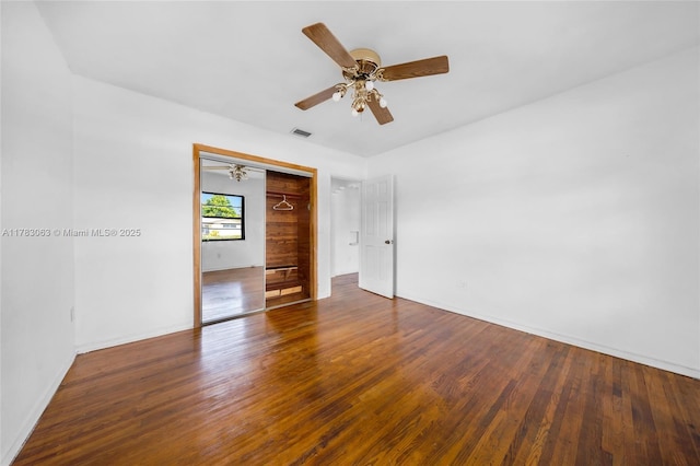 790 NE 96th St, Miami Shores, FL 33138 - unfurnished bedroom with wood finished floors, visible vents, baseboards, and ceiling fan