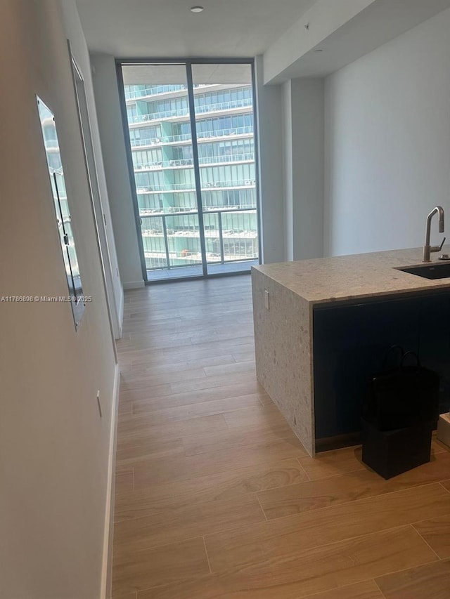 2655 S Bayshore Dr Unit 1607, Miami, FL 33133 - interior space with a sink, plenty of natural light, light wood-style flooring, and expansive windows
