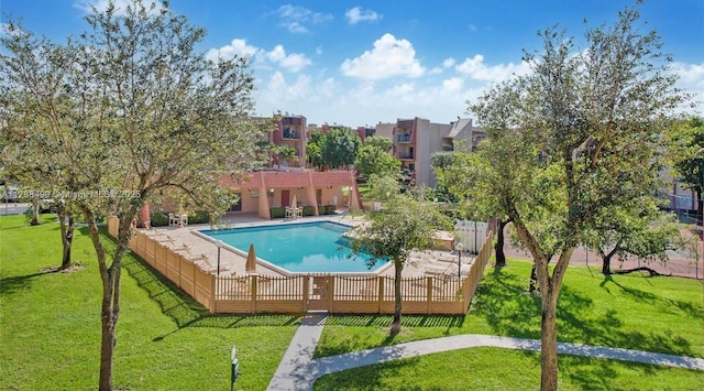 13715 Kendale Lakes Cir Unit Ph-A10, Miami, FL 33183 - pool featuring a patio area, a lawn, and fence