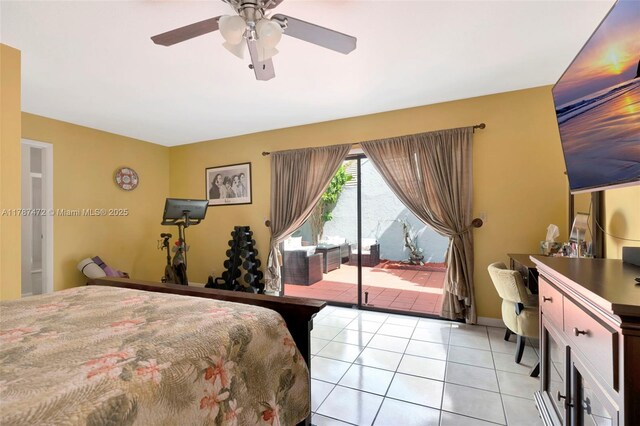 17068 Traverse Cir, Jupiter, FL 33477 - bedroom with access to outside, light tile patterned floors, and a ceiling fan