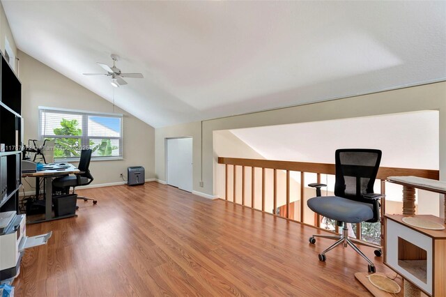 17068 Traverse Cir, Jupiter, FL 33477 - office space with a ceiling fan, vaulted ceiling, wood finished floors, and baseboards