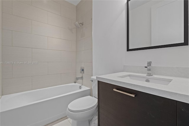 bathroom featuring shower / bathing tub combination, toilet, and vanity