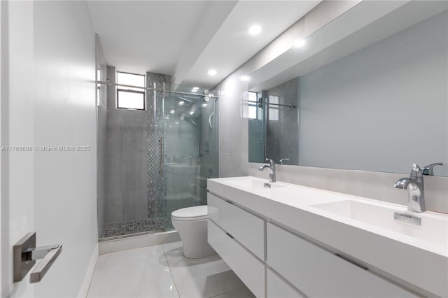 2500 Parkview Dr Unit 1121, Hallandale Beach, FL 33009 - full bath with a shower stall, a sink, recessed lighting, and toilet