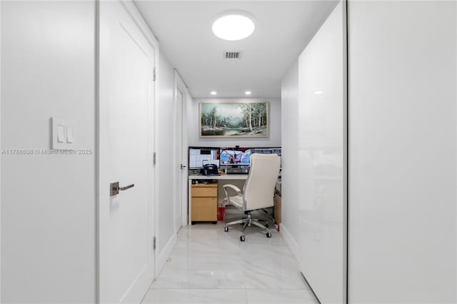 2500 Parkview Dr Unit 1121, Hallandale Beach, FL 33009 - office featuring recessed lighting, built in desk, marble finish floor, visible vents, and baseboards