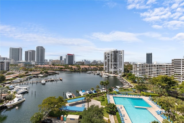 2500 Parkview Dr Unit 1121, Hallandale Beach, FL 33009 - birds eye view of property featuring a water view and a view of city