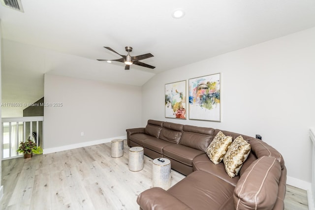 5134 W Madison Lakes Cir W, Davie, FL 33328 - living area with ceiling fan, visible vents, vaulted ceiling, baseboards, and wood finished floors