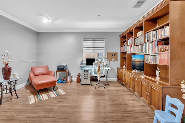 7738 NW 17th Pl, Pembroke Pines, FL 33024 - office space featuring ornamental molding, light wood-style flooring, and baseboards