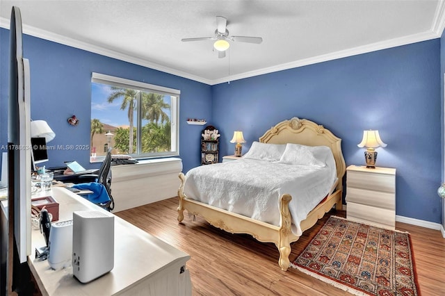 7738 NW 17th Pl, Pembroke Pines, FL 33024 - bedroom with wood finished floors, ornamental molding, an office area, ceiling fan, and baseboards