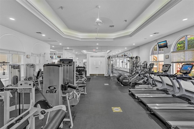 7738 NW 17th Pl, Pembroke Pines, FL 33024 - exercise room with a raised ceiling and recessed lighting