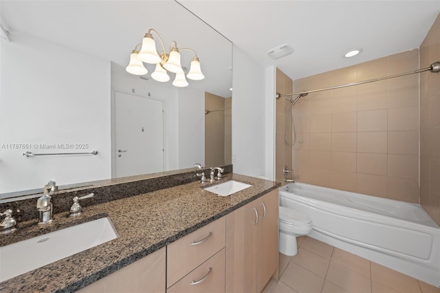 300 S Biscayne Blvd Unit L-802, Miami, FL 33131 - full bathroom featuring toilet, tile patterned flooring, shower / tub combination, a chandelier, and double vanity