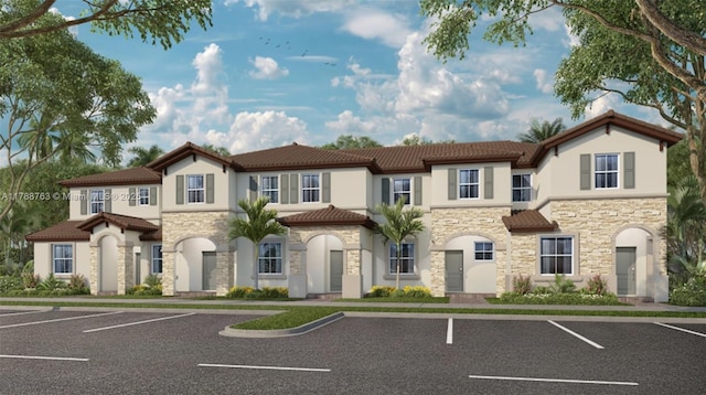 2819 SE 26th Ave, Homestead, FL 33035 - view of front of home with stone siding, stucco siding, uncovered parking, and a tiled roof