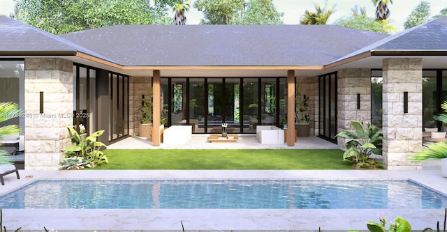 7840 SW 98th St, Miami, FL 33156 - rear view of house with an outdoor pool and stone siding