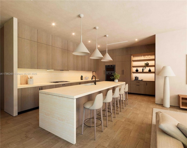 7840 SW 98th St, Miami, FL 33156 - kitchen featuring light wood-style flooring, open shelves, light countertops, a sink, and modern cabinets