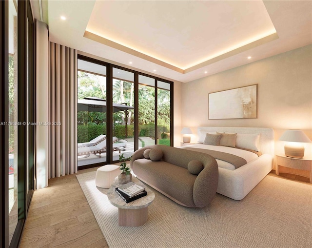 7840 SW 98th St, Miami, FL 33156 - bedroom with recessed lighting, access to outside, light wood-style flooring, and a tray ceiling