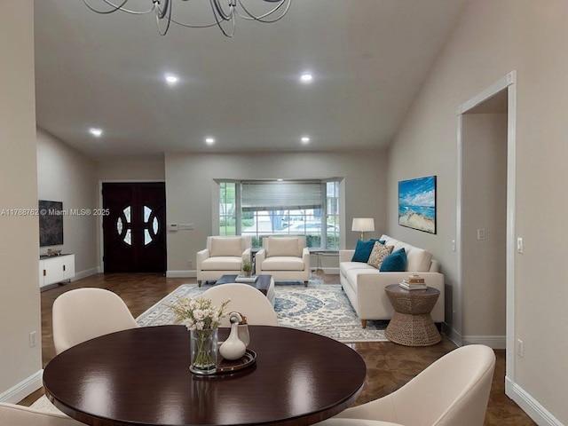 15242 SW 147th Ter, Miami, FL 33196 - living area with a chandelier, baseboards, and recessed lighting