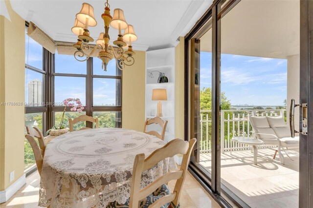 2000 Towerside Ter Unit 702, Miami, FL 33138 - dining area with plenty of natural light, crown molding, and a notable chandelier