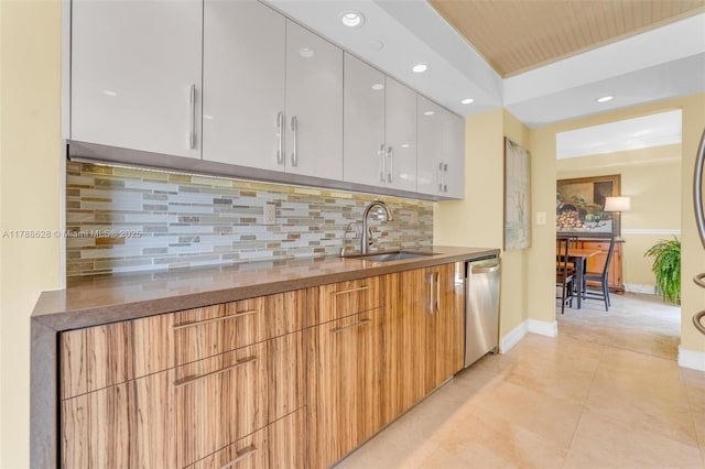2000 Towerside Ter Unit 702, Miami, FL 33138 - kitchen featuring a sink, dishwasher, recessed lighting, white cabinetry, and modern cabinets