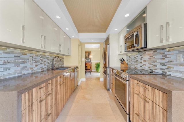 2000 Towerside Ter Unit 702, Miami, FL 33138 - kitchen featuring appliances with stainless steel finishes, a sink, modern cabinets, and backsplash