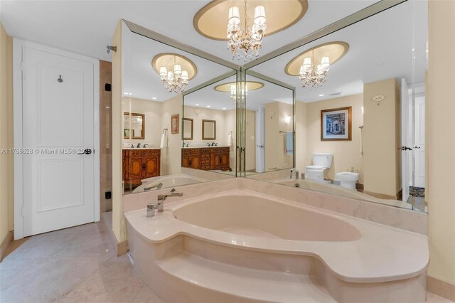 2000 Towerside Ter Unit 702, Miami, FL 33138 - full bathroom with a garden tub, baseboards, a bidet, and a notable chandelier