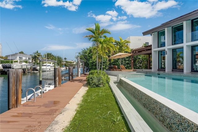 2055 NE 120th Rd, North Miami, FL 33181 - view of swimming pool with a dock and a water view