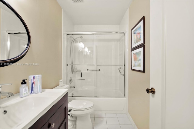 3939 Adra Ave Unit A-47, Doral, FL 33178 - bathroom featuring tile patterned floors, vanity, shower / bath combination with glass door, toilet, and visible vents