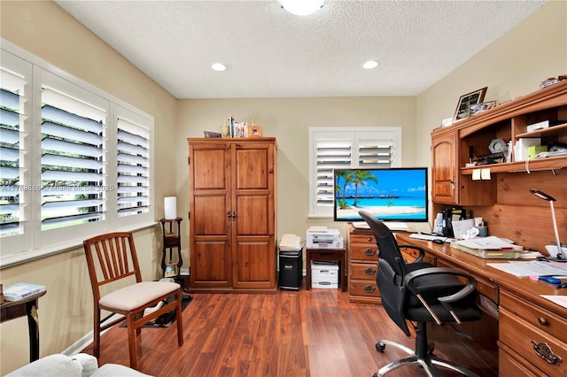 3939 Adra Ave Unit A-47, Doral, FL 33178 - office area with a textured ceiling, recessed lighting, and dark wood-style flooring