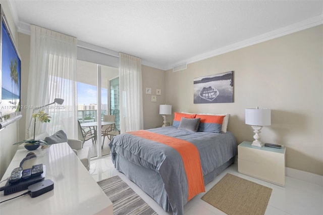250 Sunny Isles Blvd Unit 3-1505, Sunny Isles Beach, FL 33160 - bedroom with access to exterior, ornamental molding, and tile patterned floors