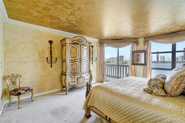 3000 Island Blvd Unit 706, Aventura, FL 33160 - bedroom with access to outside, carpet flooring, multiple windows, a water view, and ornamental molding