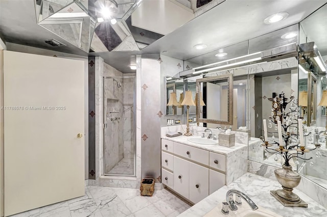 3000 Island Blvd Unit 706, Aventura, FL 33160 - full bath with a stall shower, vanity, marble look tile flooring, and a bath